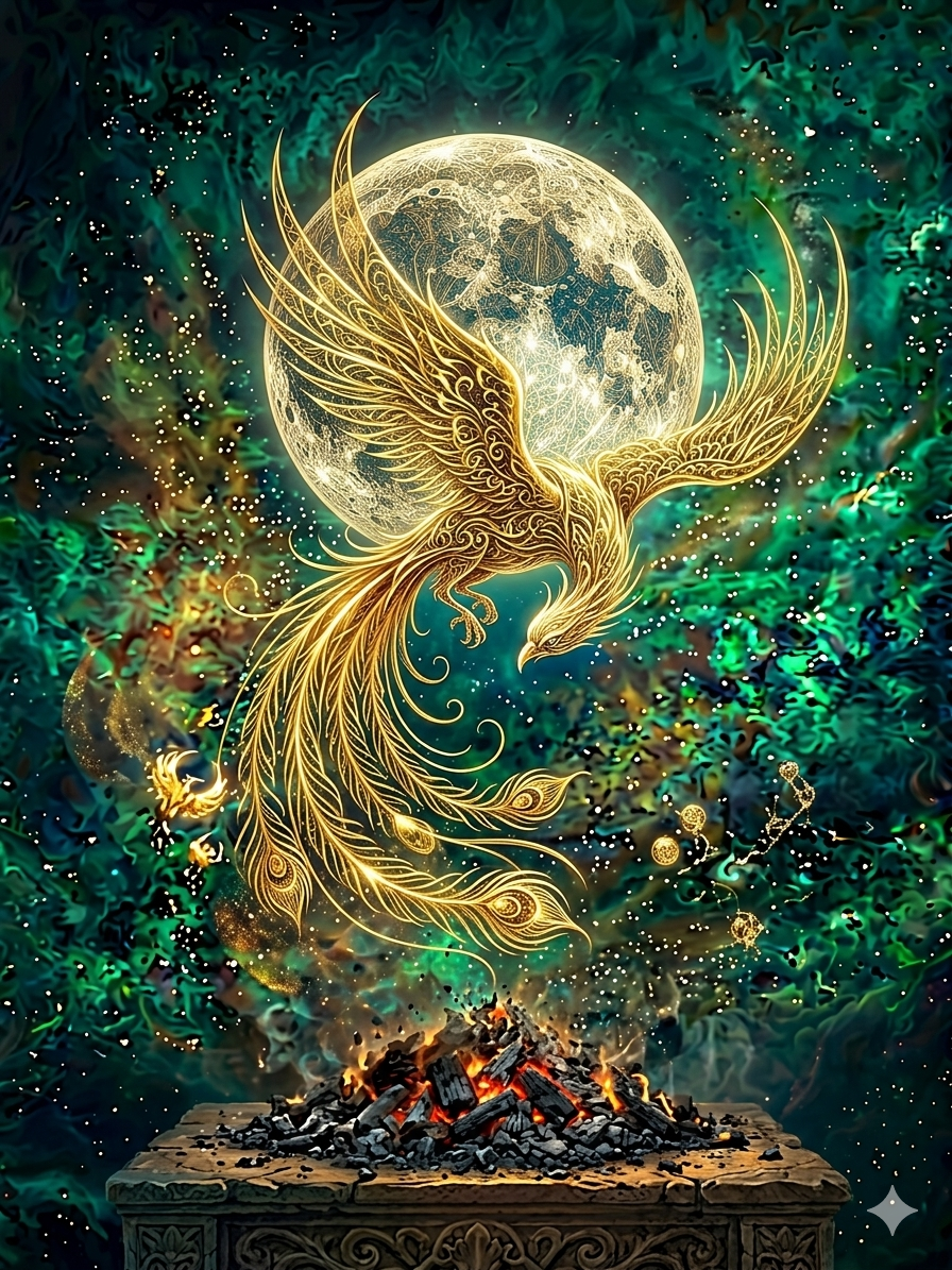 Phénix majestueux sous la lune